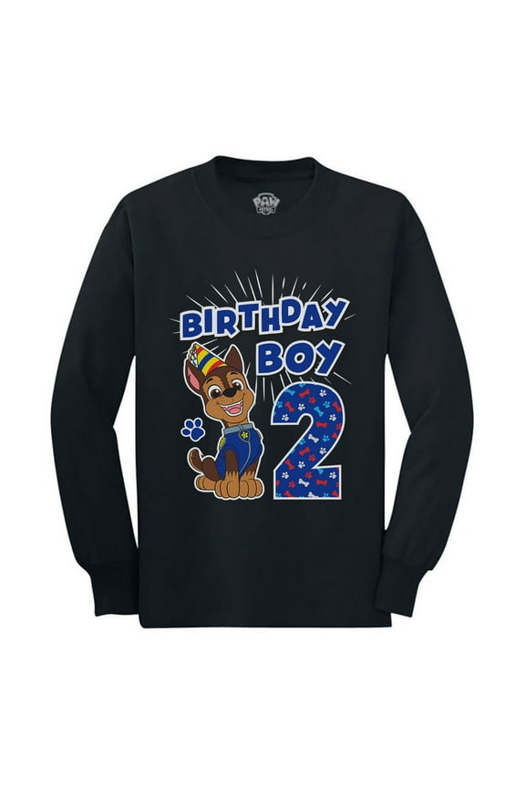 Official Paw Patrol Chase Tstars Boys' 2nd Birthday T-shirt - Perfect Gift for Two-Year-Old Boys - Ideal for Birthday Celebrations - High-Quality Graphic Print - Long Sleeve Toddler Tee
