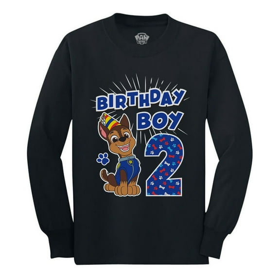 Official Paw Patrol Chase Tstars Boys' 2nd Birthday T-shirt - Perfect Gift for Two-Year-Old Boys - Ideal for Birthday Celebrations - High-Quality Graphic Print - Long Sleeve Toddler Tee