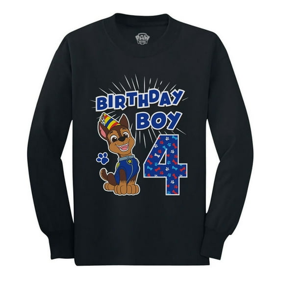 Official Paw Patrol Chase Tstars T-shirt - Perfect 4th Birthday Gift for Kids - Boys' Long Sleeve Party Tee - Unique Nickelodeon-Themed Toddler Apparel - Fun Birthday Outfit for Children
