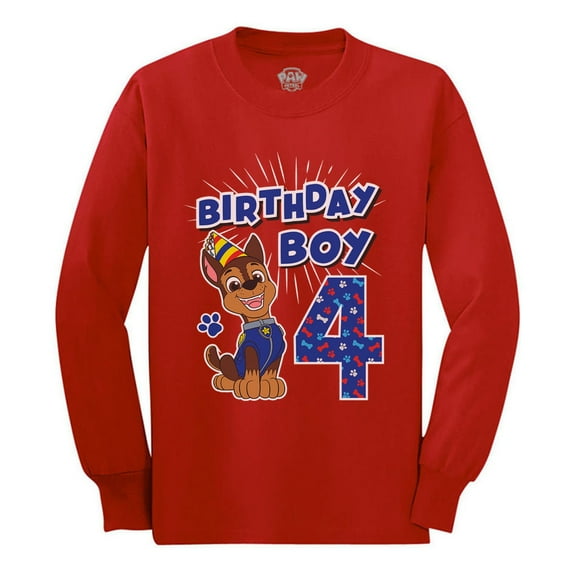 Official Paw Patrol Chase Tstars T-shirt - Perfect 4th Birthday Gift for Kids - Boys' Long Sleeve Party Tee - Unique Nickelodeon-Themed Toddler Apparel - Fun Birthday Outfit for Children