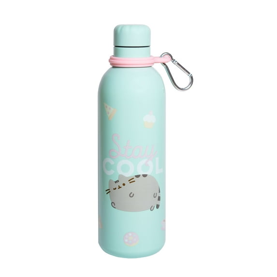 Official Pusheen Water Bottle-Sports Bottle-500ml / 17OZ, Stainless Steel, Vacuum Insulated Water Bottle, Double Wall Reusable Water Bottle With Carabiner, BPA Free, Kawaii Water Bottle