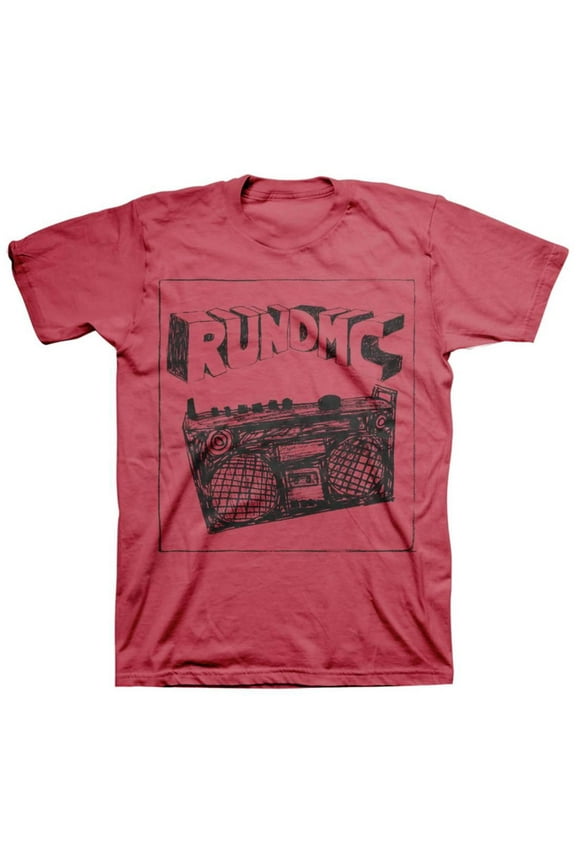 Official RUN DMC Sketch Boombox Vintage Red Short Sleeve Graphic Tee