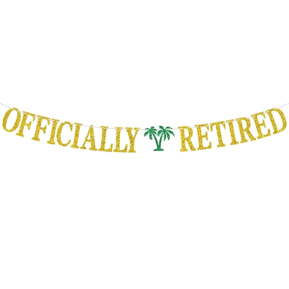 Official Retired Banner - Hawaii I'm Retired Bunting Sign - Retirement Party Decorations Supplies for Men or Women, Gold Glitter