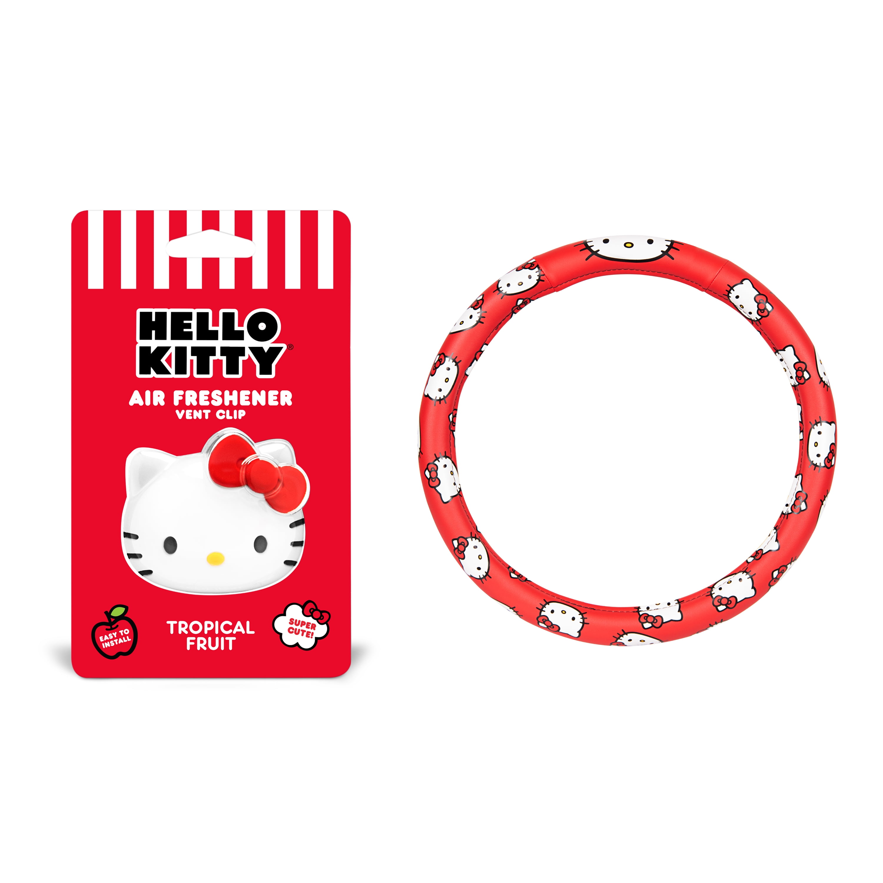 Official Sanrio Hello Kitty Steering Wheel Cover with Easy Clip-on Car Air Freshener, Odor Eliminator, Fun Scents