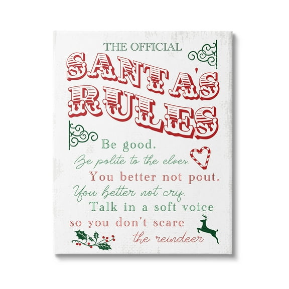 Official Santa's Rules Christmas List Holiday Graphic Art Gallery Wrapped Canvas Print Wall Art