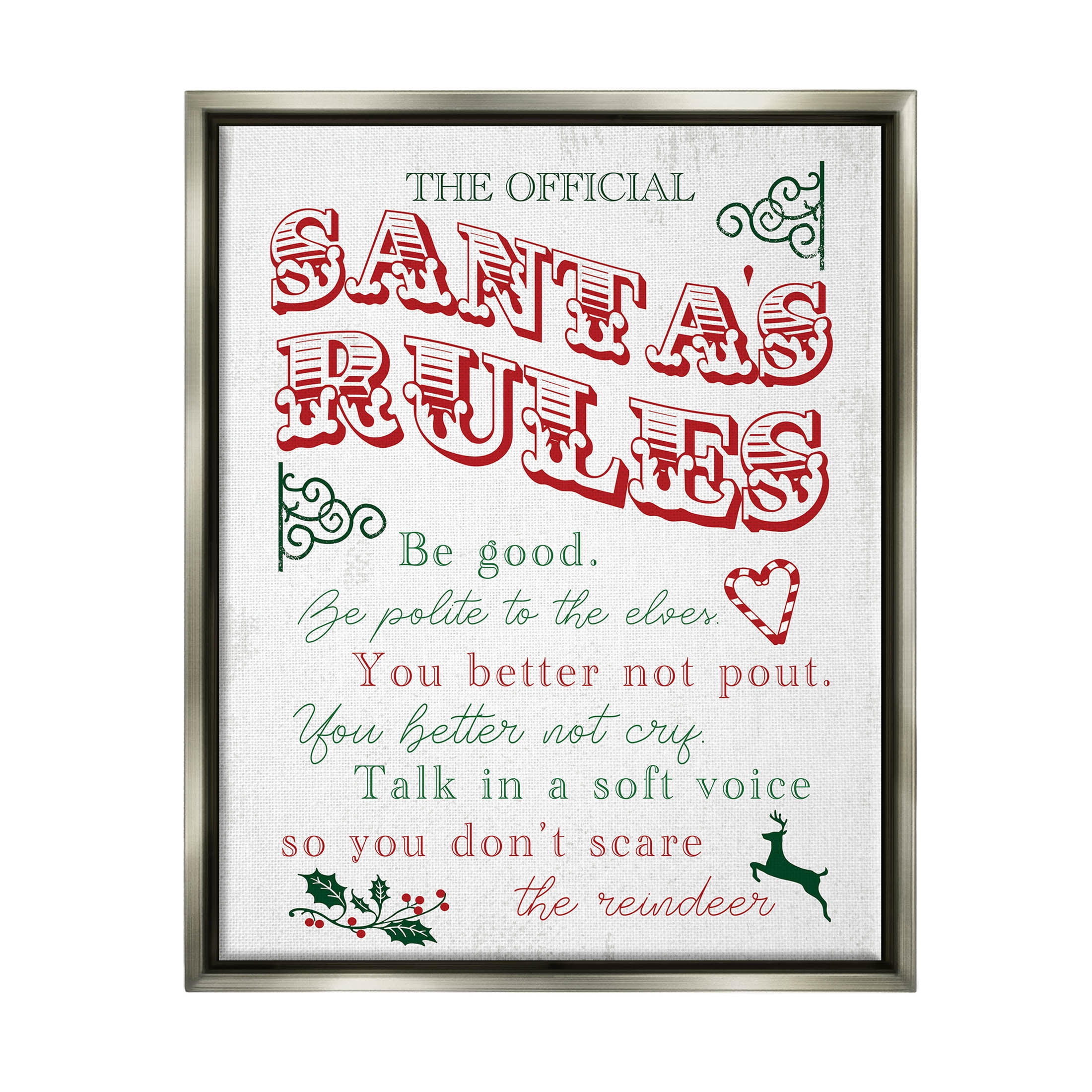 Official Santa's Rules Christmas List Holiday Graphic Art Luster Gray Framed Art Print Wall Art