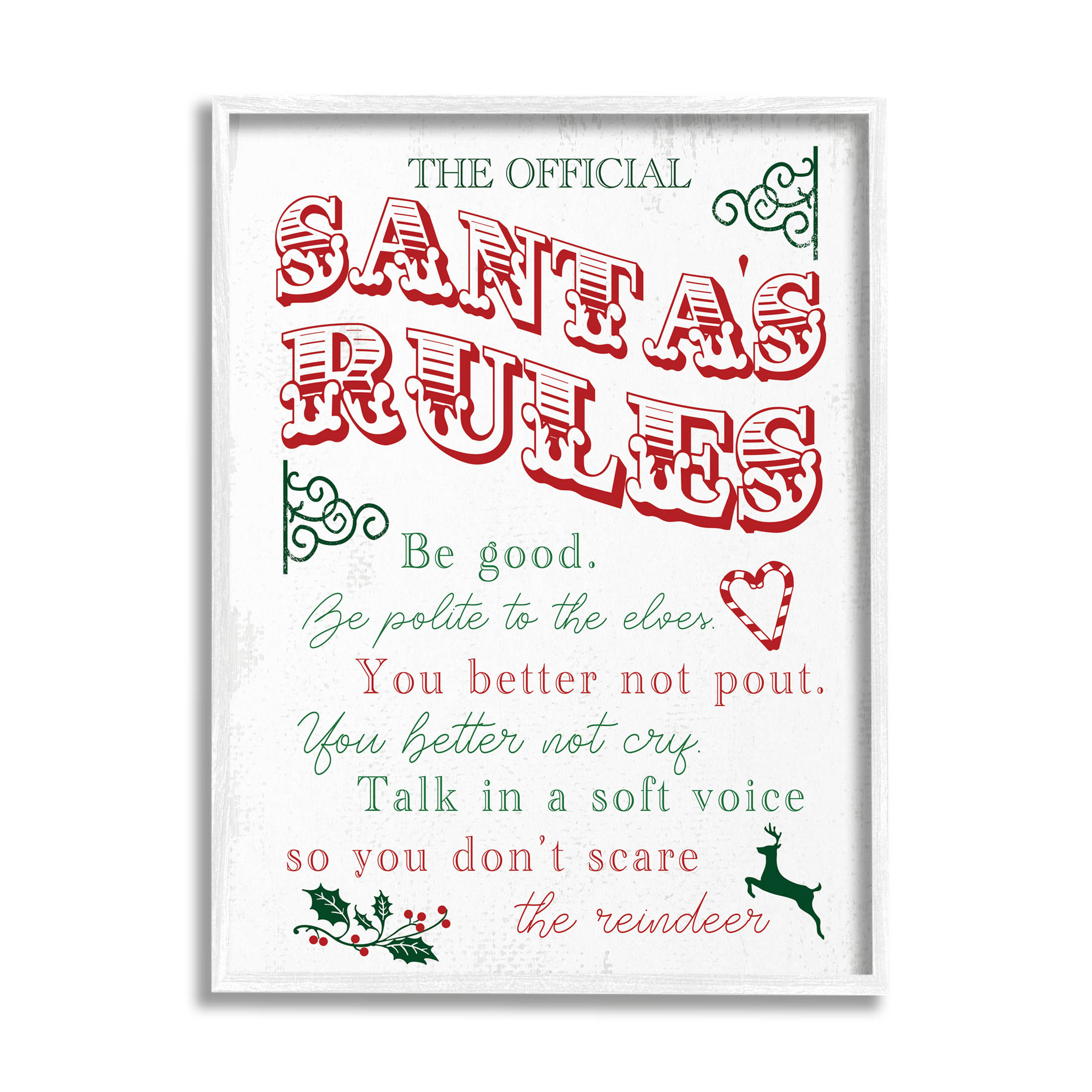 Official Santa's Rules Christmas List Holiday Graphic Art White Framed Art Print Wall Art