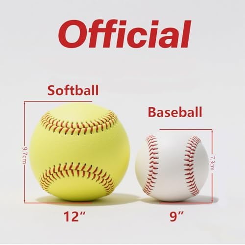 Official Size 12" Softballs - Fastpitch Practice & Training Balls, Leather Covered