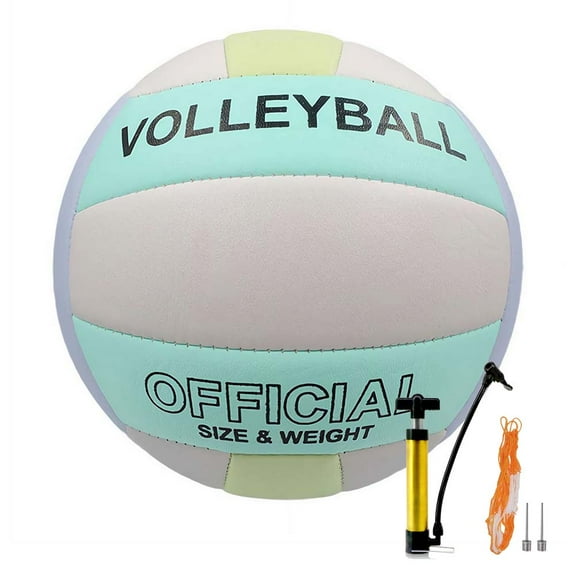 Official Size 5 Volleyballs- PU Leather Indoor Outdoor Soft Touch Recreational Volleyballs for Beach Play, Game,Gym,Training -Includes Ball Pump and net