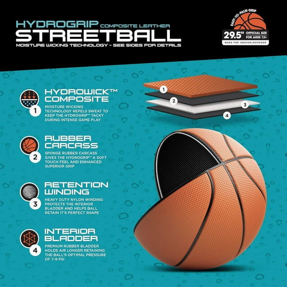 Official Size  Basketball with Deep Channel Design for Enhanced Grip -  Wicking Streetball for Indoor/Outdoor  (Orange)