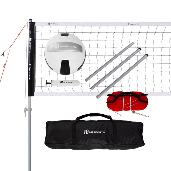 Official Size Volleyball Net Set with Steel Poles and Waterproof Net by MD Sports