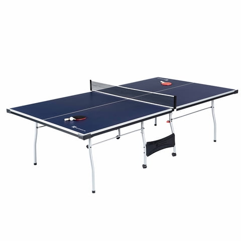 MD Sports Official Size Ping Pong Table Tennis Table, 4 Piece Foldable Design with Net & Accessories, Blue/White