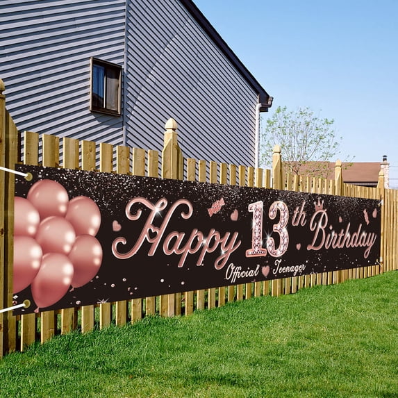 Official Teenager Banner for Indoor Outdoor Yard Happy 13th Birthday Banners Colorful Stars Decor Supply Lawn Sign Decorations