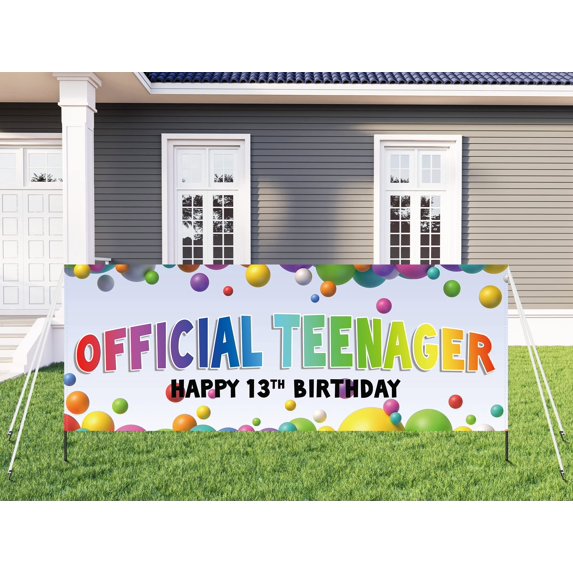 Official Teenager Banner for Indoor Outdoor Yard Happy 13th Birthday Banners Colorful Stars Decor Supply Lawn Sign Decorations