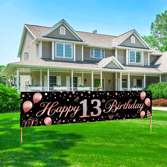 Official Teenager Banner for Indoor Outdoor Yard Happy 13th Birthday Banners Colorful Stars Decor Supply Lawn Sign Decorations