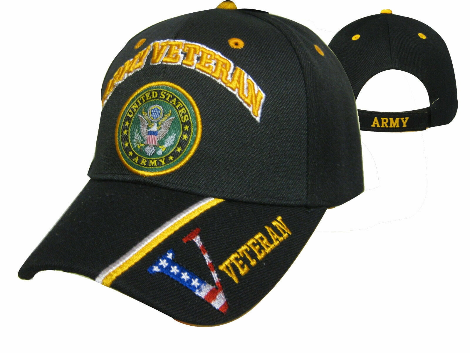 Official US Army Licensed Army Veteran & Emblem Black Cap Hat