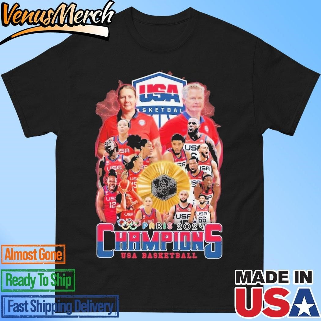 Official Usa Womens Basketball Team 2024 Olympic Paris Champions Fan T