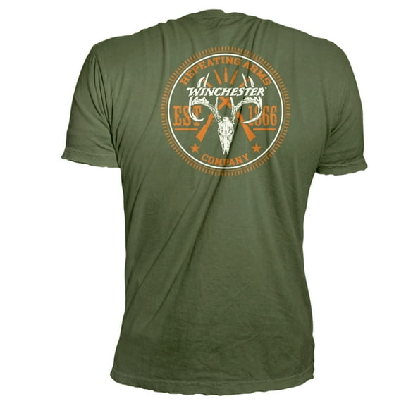 Official Winchester Deer Skull and Hunting Rifle Graphic Short Sleeve Men's Cotton T-Shirt