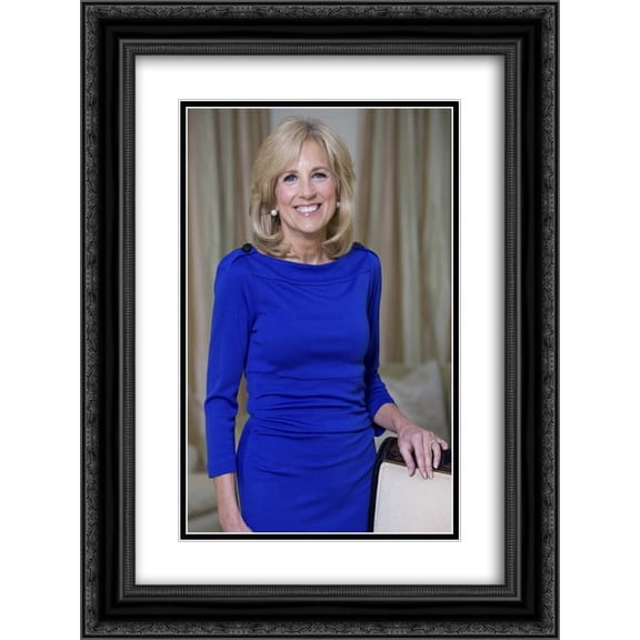 Official portrait of Jill Biden 18x24 Double Matted Black Ornate Framed Art Print