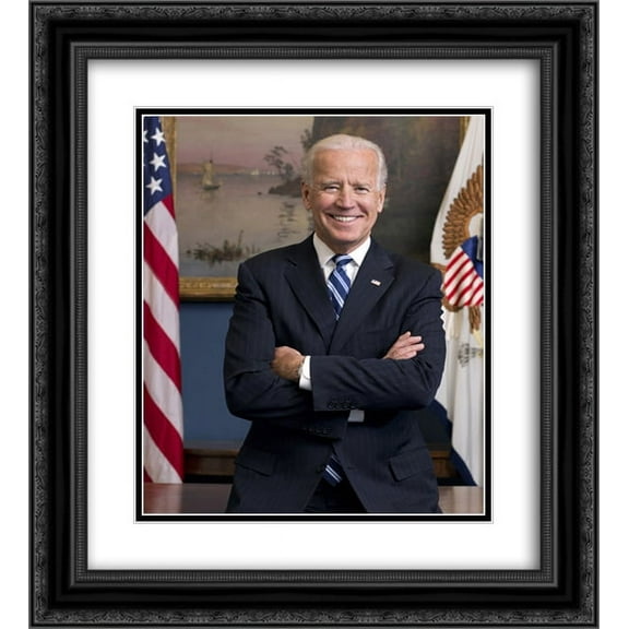 Official portrait of Vice President Joe Biden in his West Wing office at the White House 20x24 Double Matted Black Ornate Framed Art Print