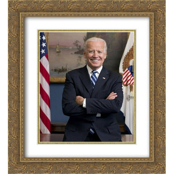 Official portrait of Vice President Joe Biden in his West Wing office at the White House 20x24 Double Matted Gold Ornate Framed Art Print