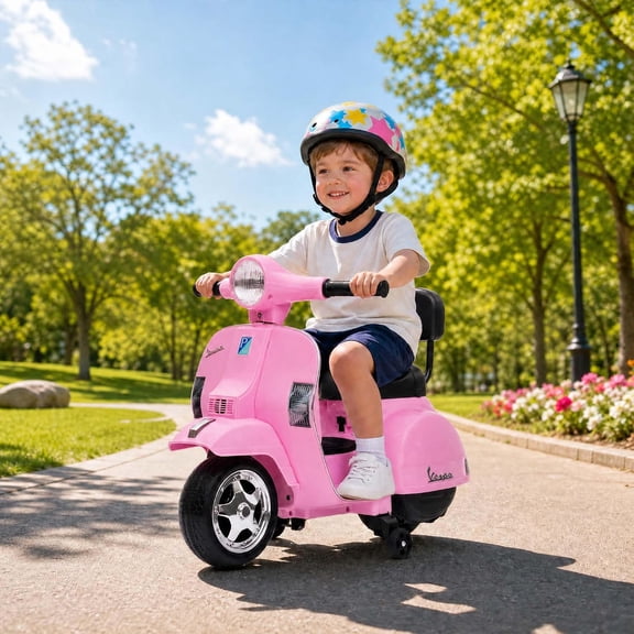 Officially Licensed 6V Electric Ride-On Scooter with 4-Wheel Stability, Detachable Training Wheels, Working Headlight, Backrest Seat, PP Body, Rechargeable Battery, Ages 3-7,Pink