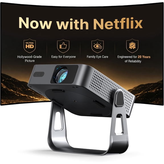 Officially-Licensed APP & Native 1080P Thinnest 1.81" Smart Mini Projector with WiFi and Bluetooth, Auto Focus Keystone Portable Outdoor Projector, 4K Support Home Movie
