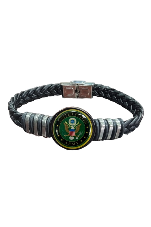 Army Seal Unisex Black Braided Leather Bracelet, Size S (7 Inch), Officially Licensed