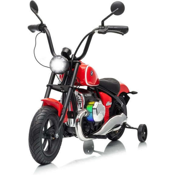 Officially Licensed BMW 24V Electric Ride-On Motorcycle with 200W Brushless Motor, Removable Training Wheels, Dual Shocks, Key Start, Hand Brake, LED Headlight, Ages 6-12,Red