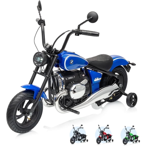 Officially Licensed BMW 24V Electric Ride-On Motorcycle with 200W Brushless Motor, Removable Training Wheels, Dual Shocks, Key Start, Hand Brake, LED Headlight, Ages 6-12,Blue