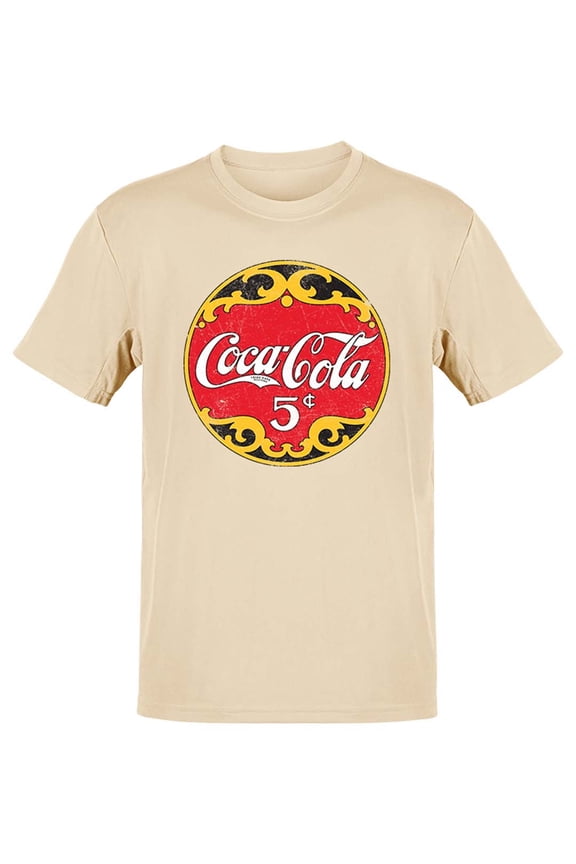 Officially Licensed Coca-Cola 5 Cents Classic Nostalgic Logo Men's T-shirt