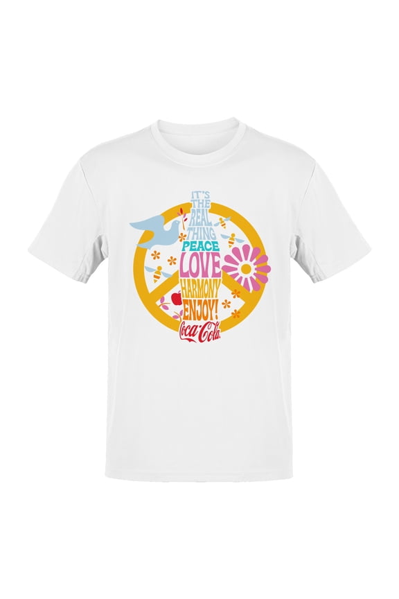 Officially Licensed Coca Cola Real Thing Peace Love Harmony Men's T-shirt