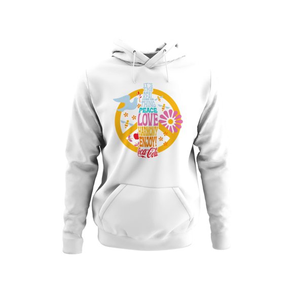 Officially Licensed Coca Cola Real Thing Peace Love Harmony Women's Hoodie