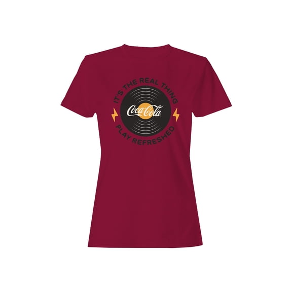Officially Licensed Coca Cola Vinyl Style Logo Design Women's T-shirt
