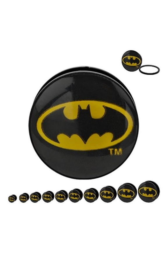 Officially Licensed Comics Black Anodized Stainless Steel Yellow Batman Logo Screw Fit Plug Set 0 Gauge