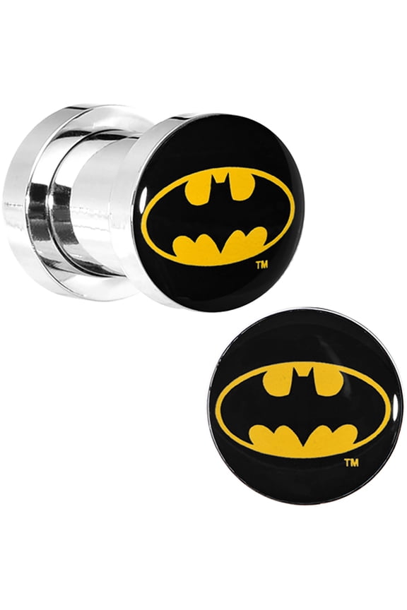 Officially Licensed Comics Steel Black and Yellow Batman Logo Screw Fit Plug Set 2 Gauge