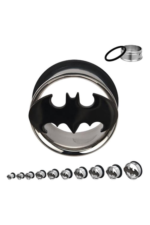 Officially Licensed DC Comics Stainless Steel Black Batman Single Flare Tunnel Plug Set 3/4"