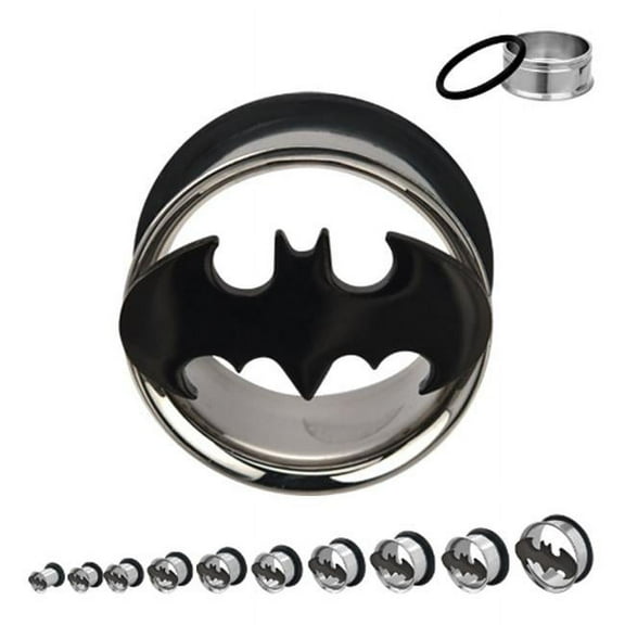 Officially Licensed DC Comics Stainless Steel Black Batman Single Flare Tunnel Plug Set 3/4"