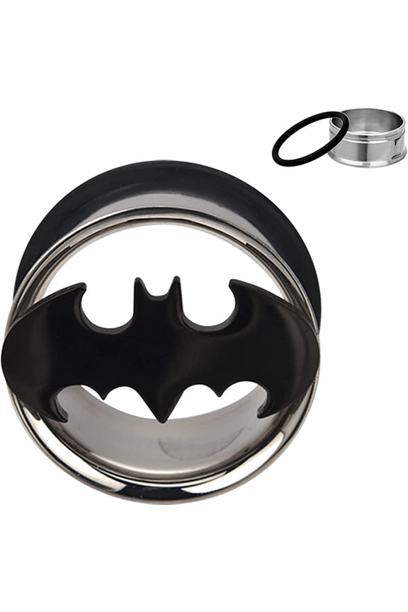 Unisex Batman Logo Cut Out Single Flared Tunnels With O Rings