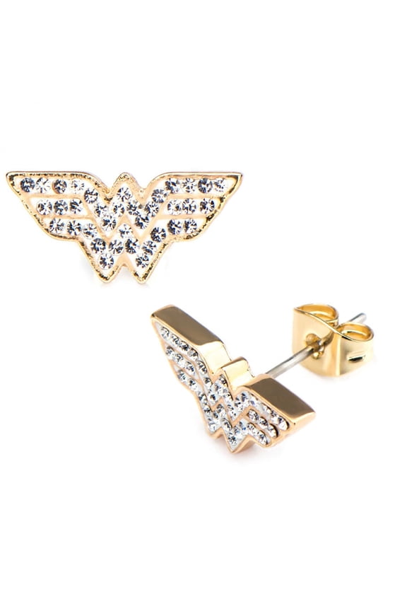 DC Comics Wonder Woman Symbol Stainless Steel Gem Stud Earrings