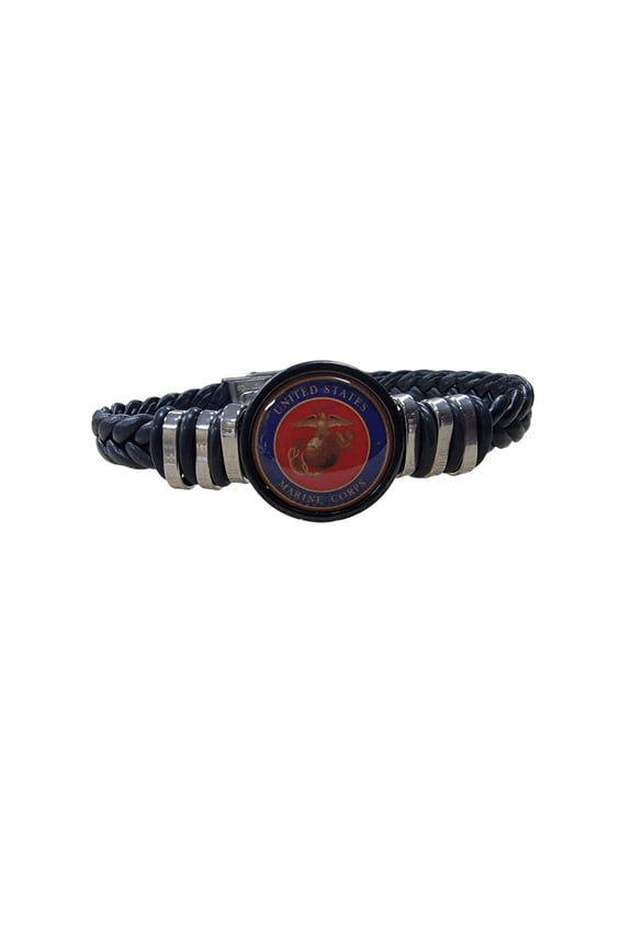 Officially Licensed Marine Corps Seal Black Unisex Braided Bracelet 8.5 inch (Large)