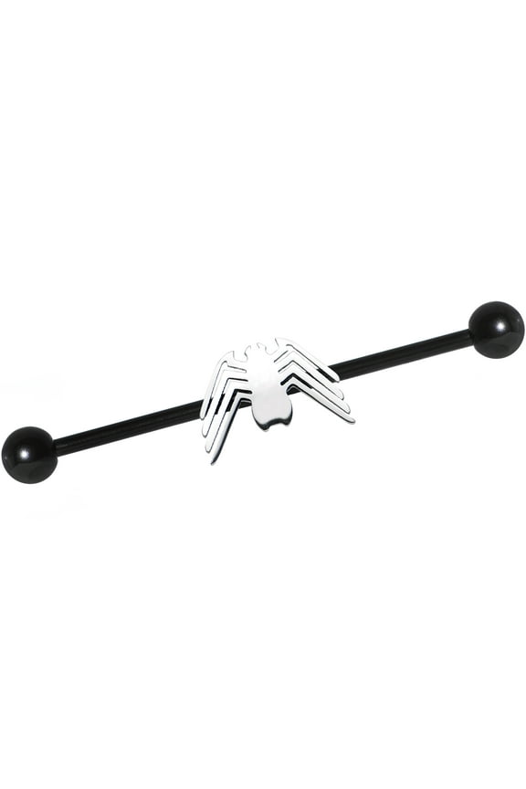 Officially Licensed Marvel Black PVD Steel White Spiderman Logo Industrial Barbell 14 Gauge 38mm