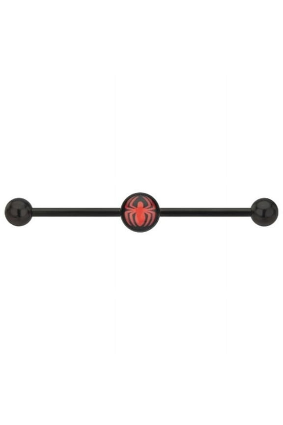Officially Licensed Marvel Comic Black PVD Steel Red Spiderman Logo Industrial Barbell 14 Gauge 38mm