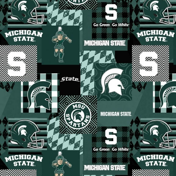 Officially Licensed Michigan State University Minky Fabric with Geometric Design-Michigan State Spartans Minky Fleece Sold By The Yard