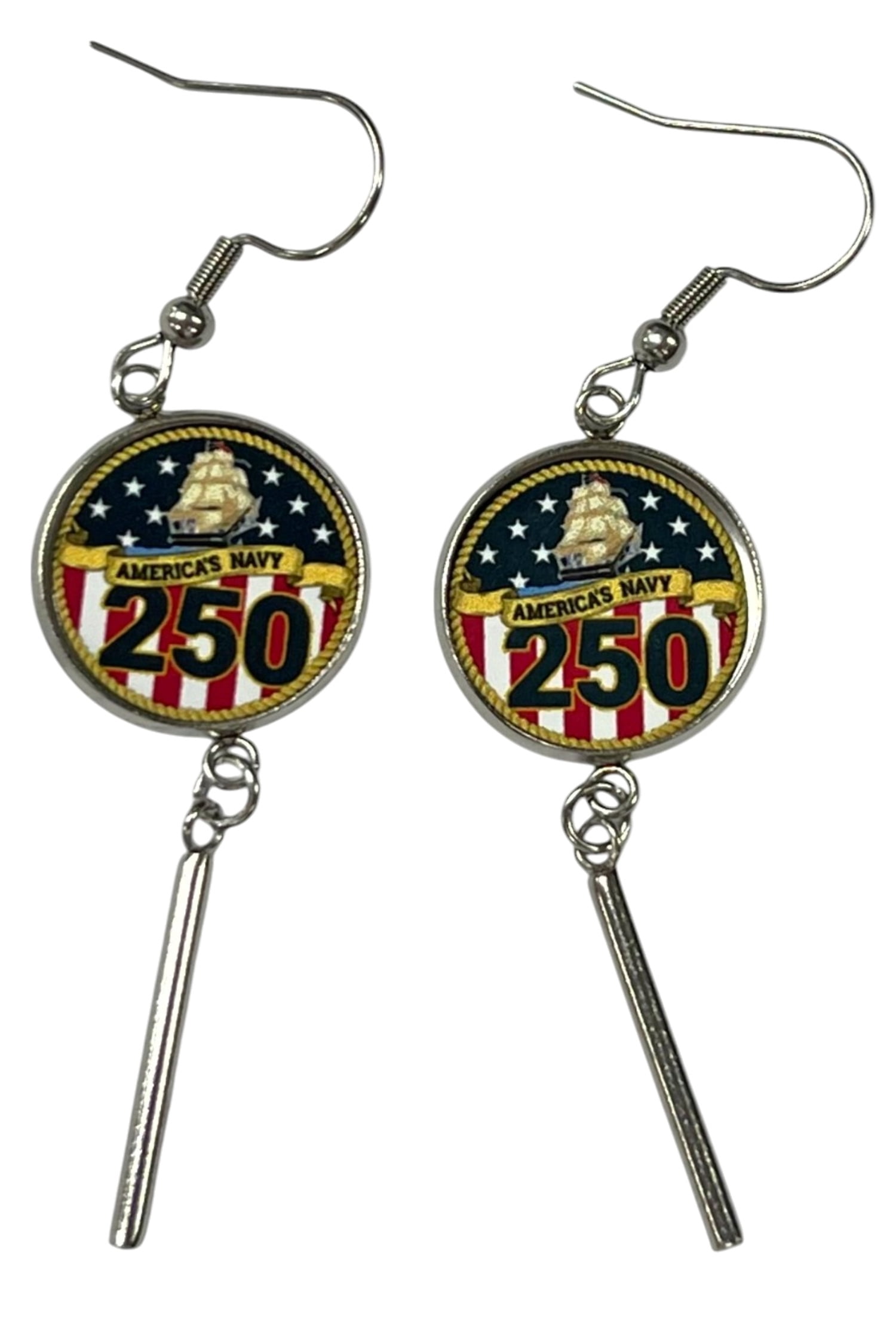 Officially Licensed Military Bar Drop Earrings – 250th Anniversary Collection (Army, Navy, Marine)