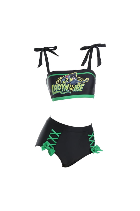 [Officially Licensed] Miraculous Lady Noir Bikini Set for Women Black High-Waist Bottom Swimsuit