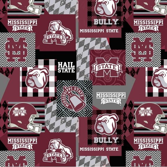 Officially Licensed Mississippi State University Minky Fabric with Geometric Design-Mississippi State Bulldogs Minky Fleece Sold By The Yard