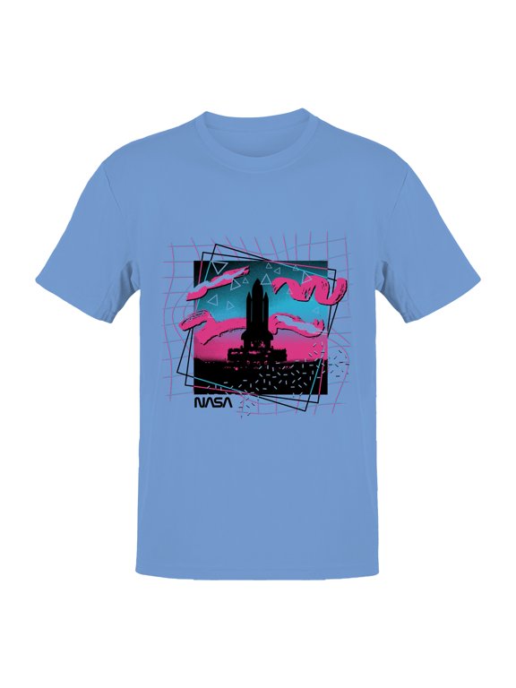 Officially Licensed Nasa Retro Neon Rocket Launch Design Men's T-shirt