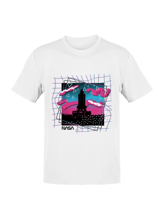 Officially Licensed Nasa Retro Neon Rocket Launch Design Men's T-shirt