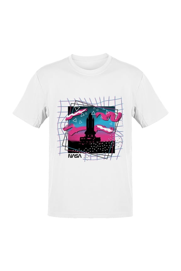Officially Licensed Nasa Retro Neon Rocket Launch Design Men's T-shirt